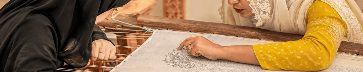 Chikankari embroidery detail for the frequently asked questions page.