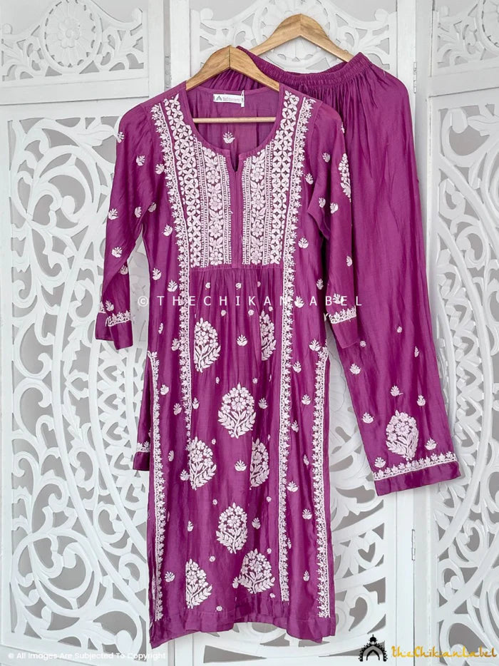 Avnita Chikankari Kurta Set - Purple