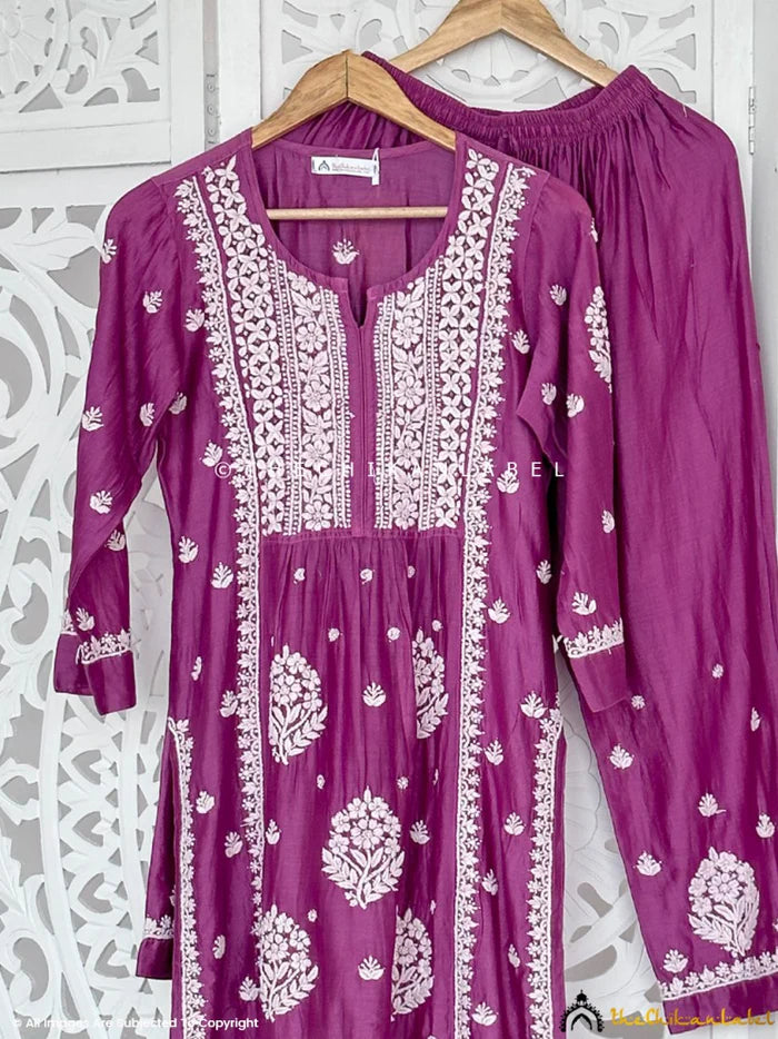 Avnita Chikankari Kurta Set - Purple