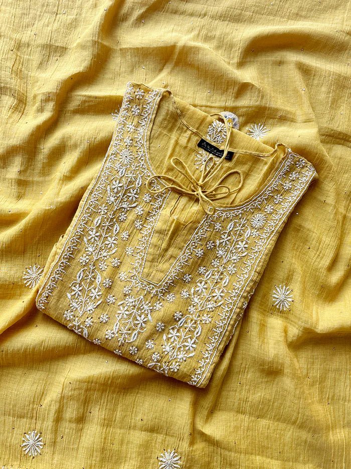 Roomi Chikankari Kurta - Yellow