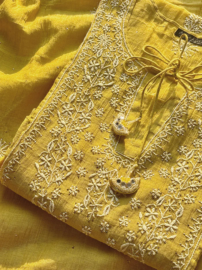 Roomi Chikankari Kurta - Yellow