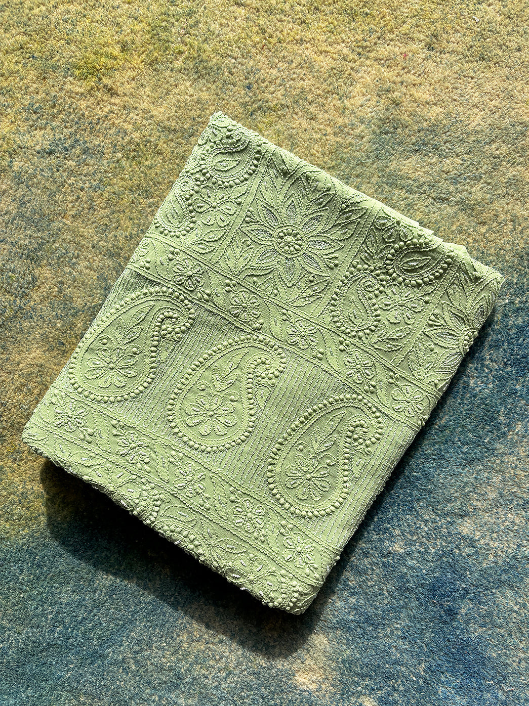 Pista Green Viscose Chikankari Un-Stitched Kurti Piece