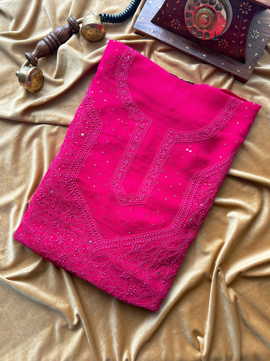 Pink Viscose Chikankari Un-stitched Kurti Piece