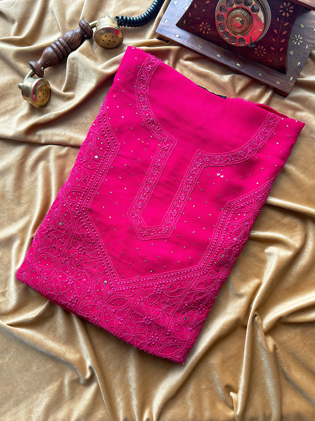 Pink Viscose Chikankari Un-stitched Kurti Piece
