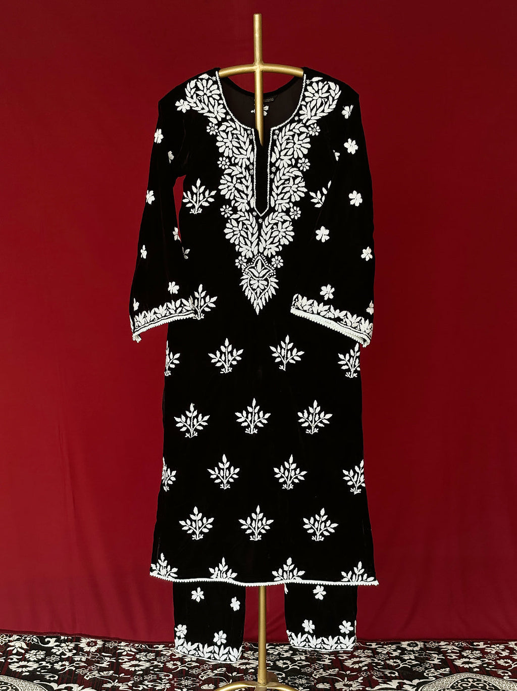 Black Vaanya Velvet Chikankari Kurta Set