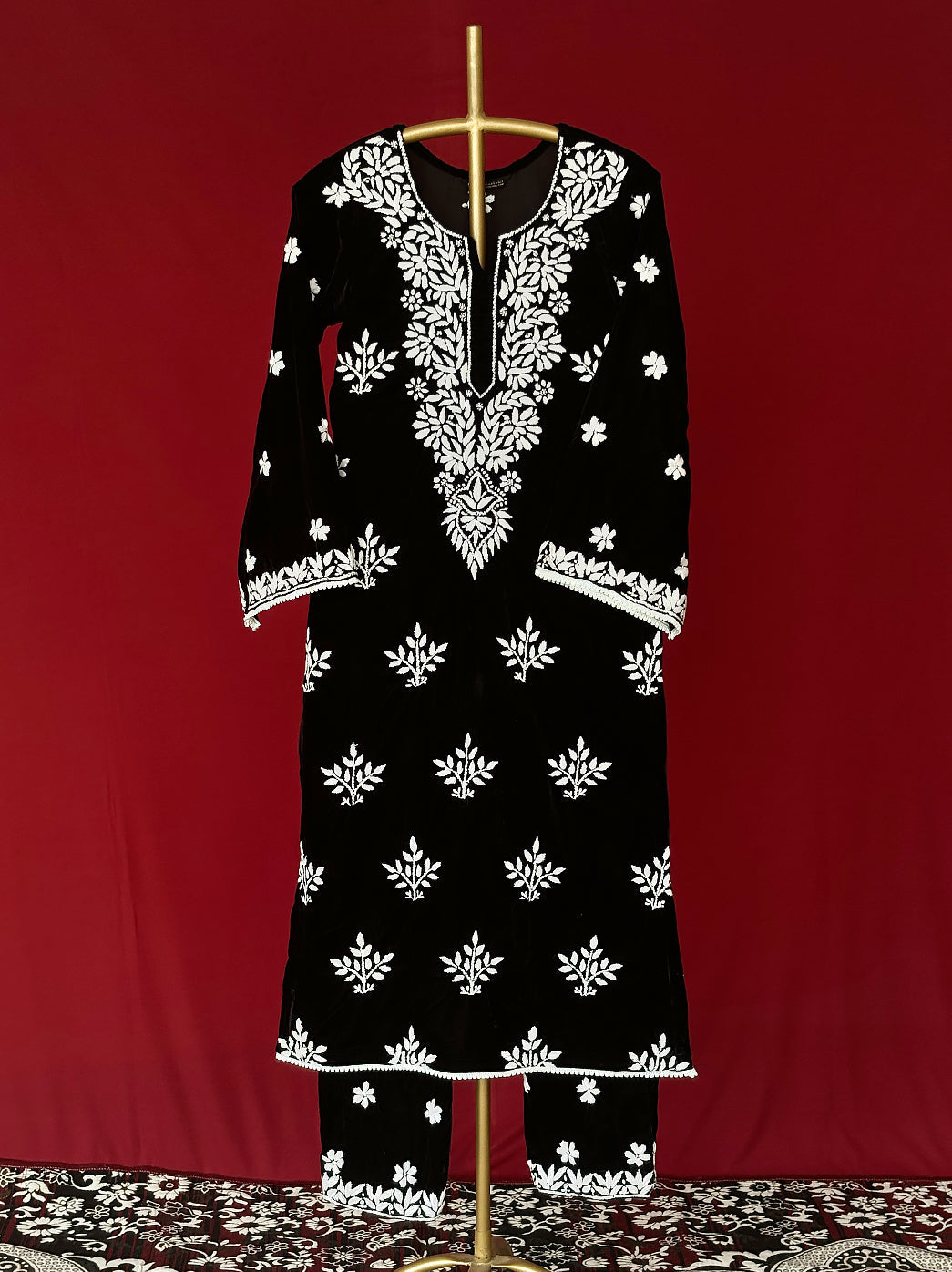 Black Vaanya Velvet Chikankari Kurta Set