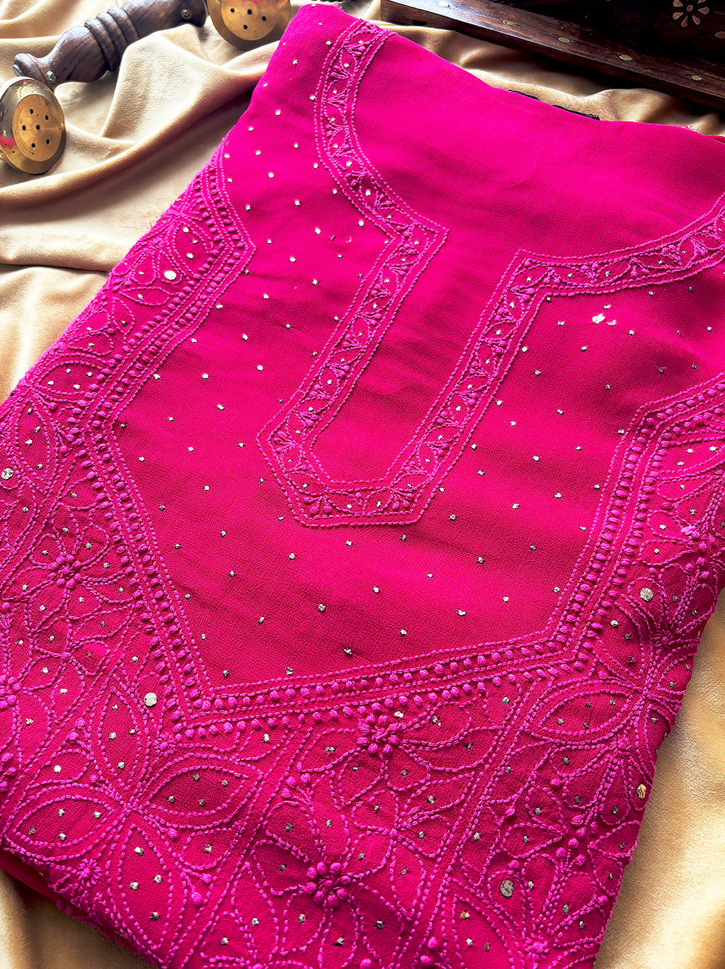 Pink Viscose Chikankari Un-stitched Kurti Piece