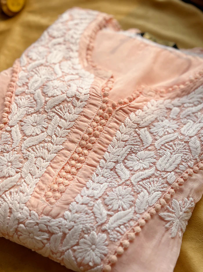 Nargis Chikankari Kurta - Peach