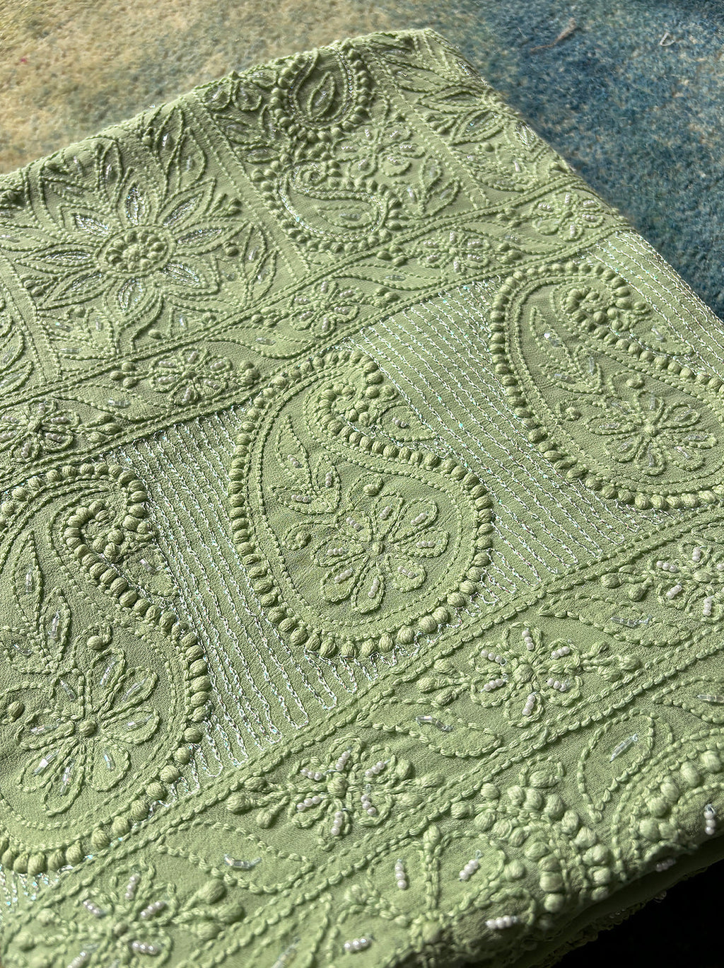 Pista Green Viscose Chikankari Un-Stitched Kurti Piece