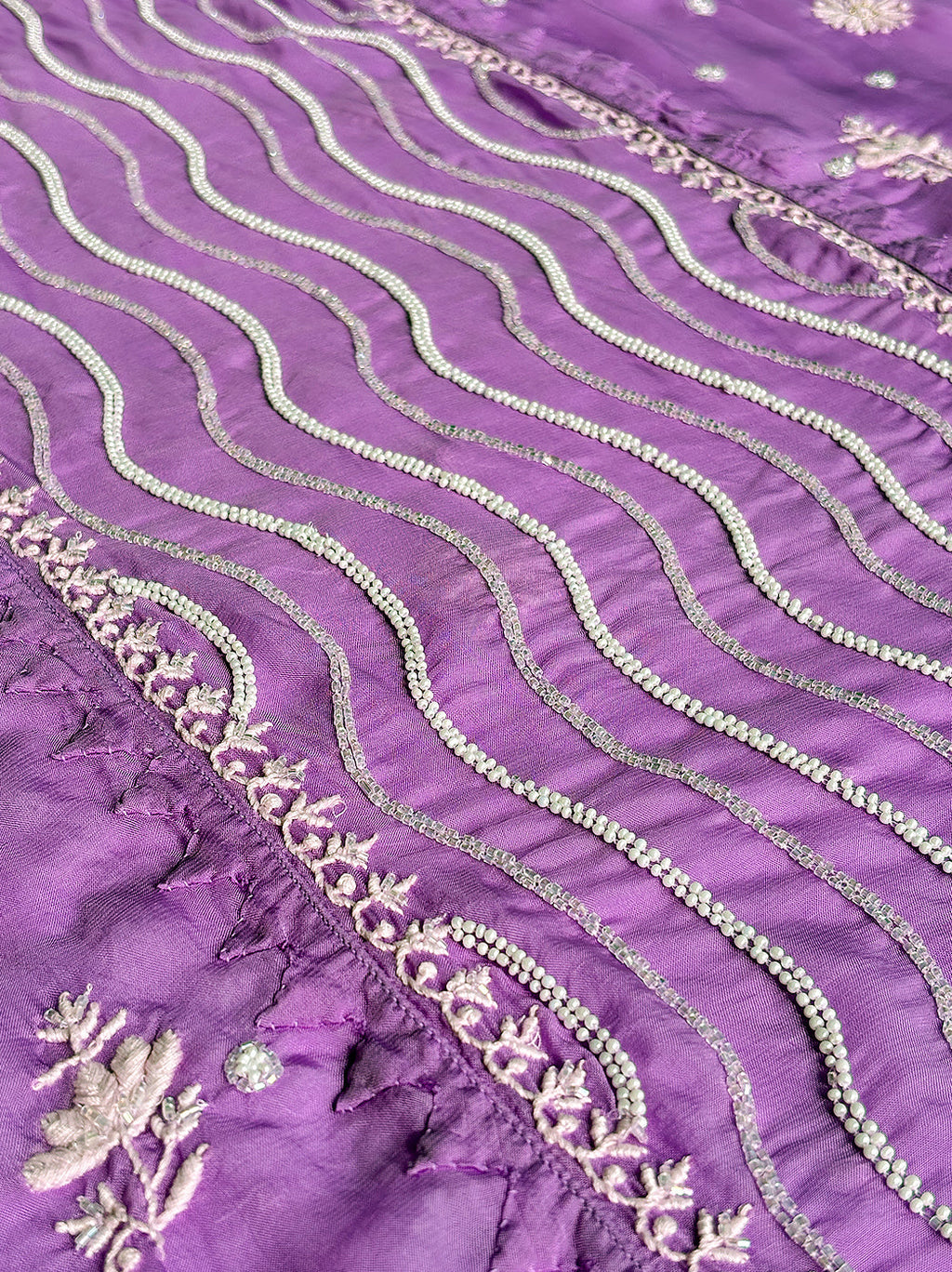 Purple Organza Chikankari Un-stitched Kurta with Dupatta