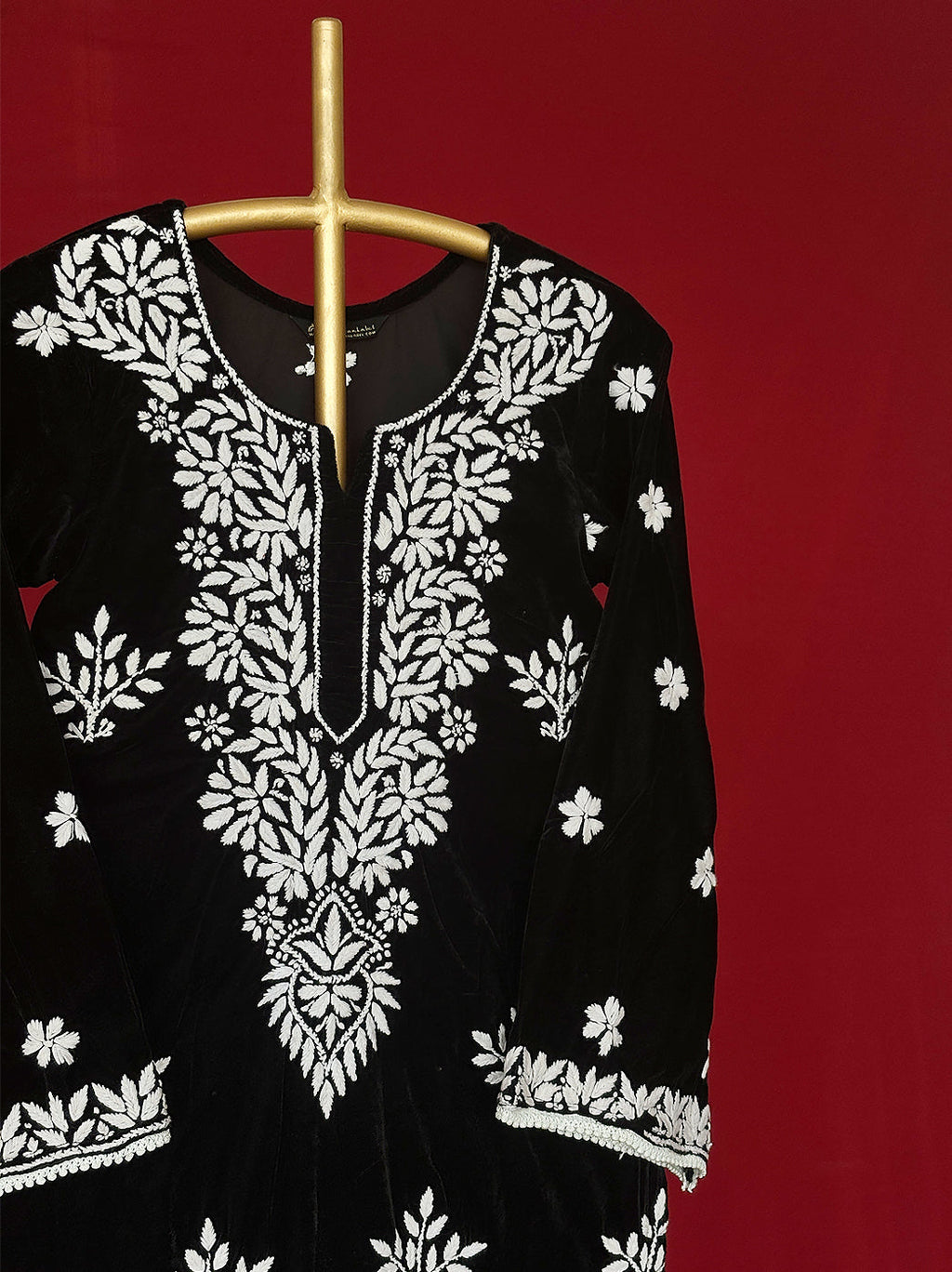 Black Vaanya Velvet Chikankari Kurta Set