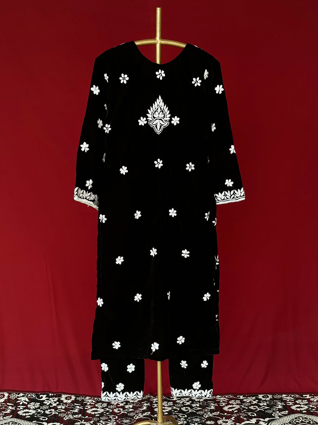 Black Vaanya Velvet Chikankari Kurta Set