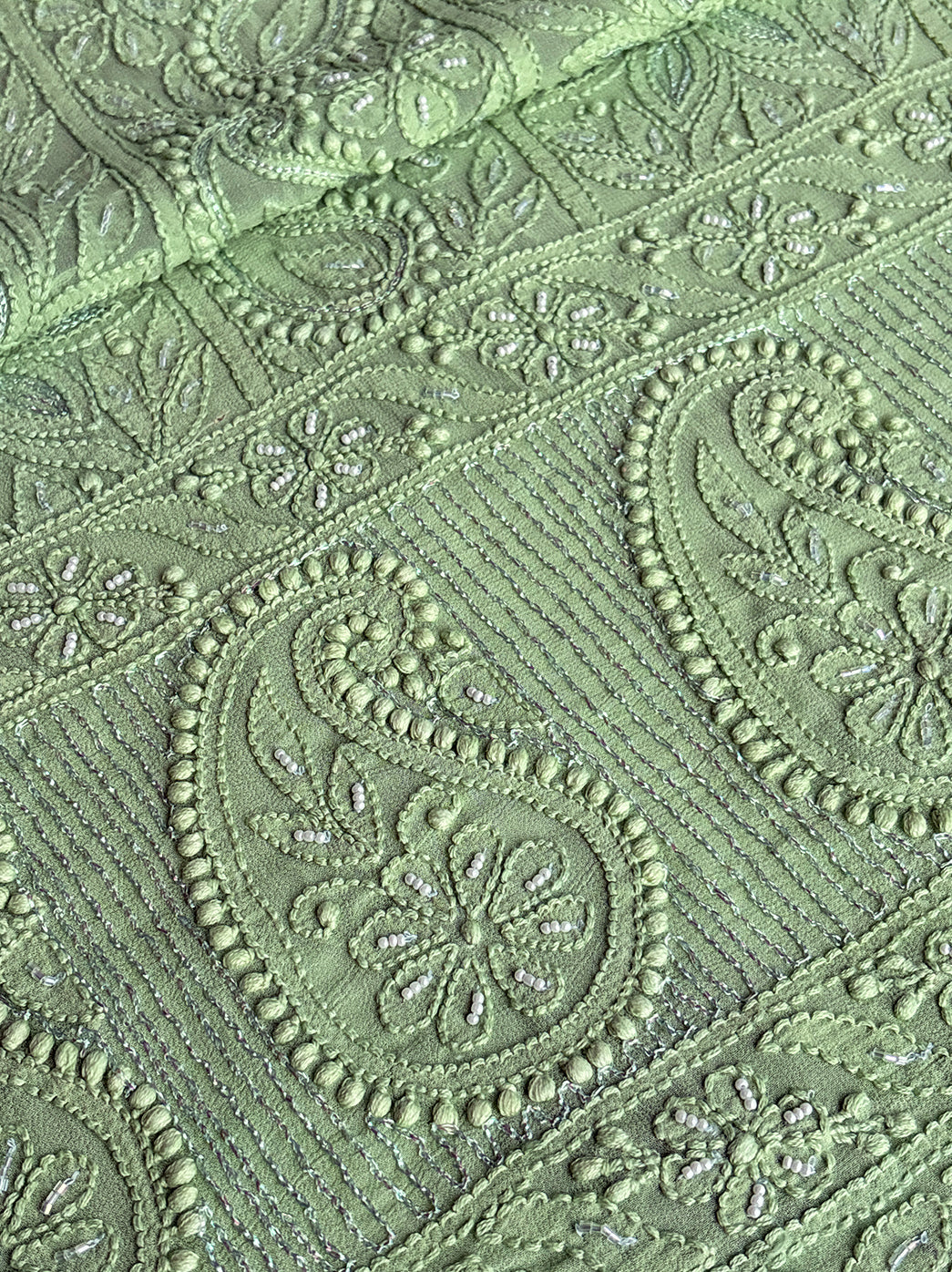 Pista Green Viscose Chikankari Un-Stitched Kurti Piece