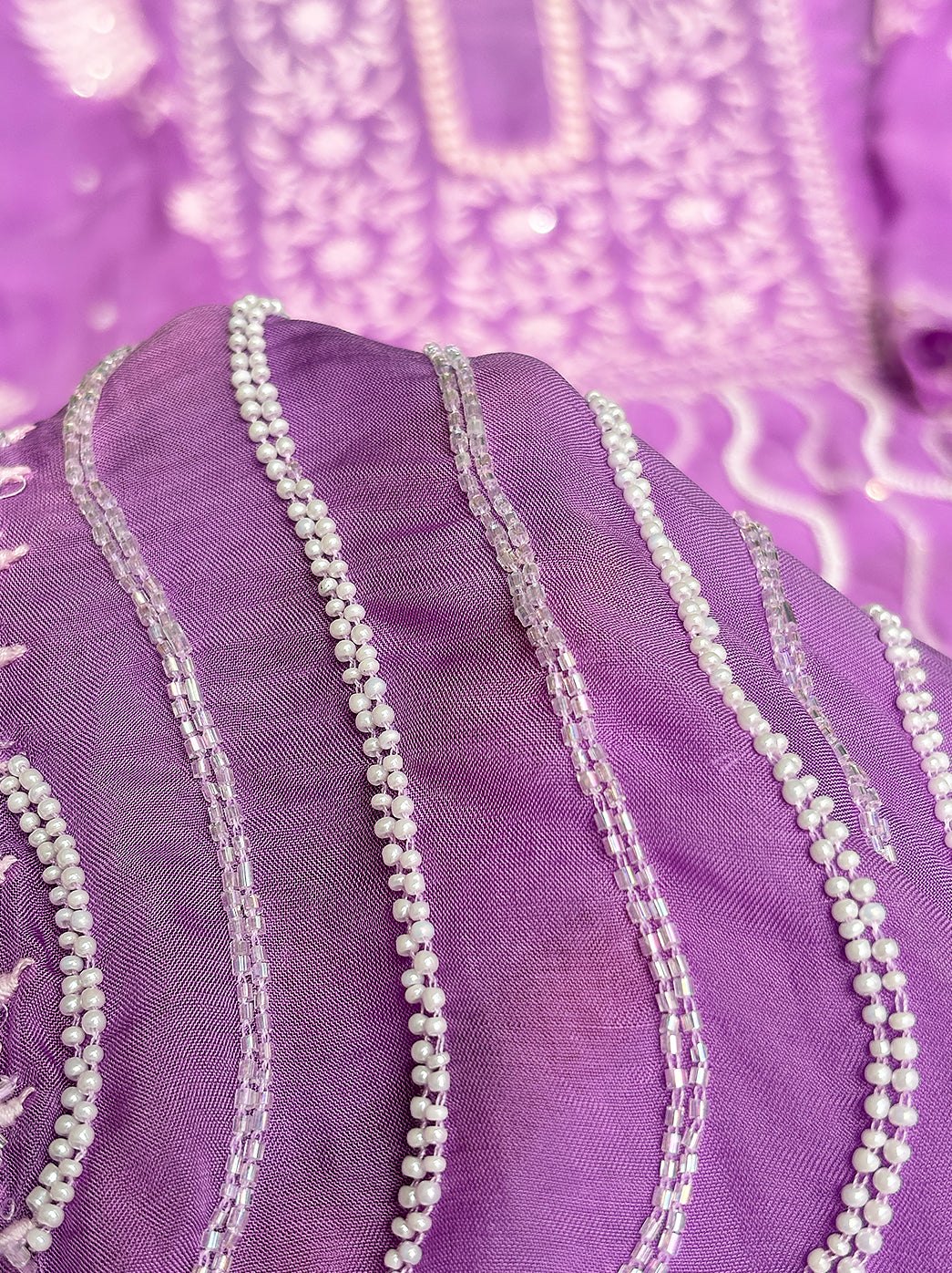 Purple Organza Chikankari Un-stitched Kurta with Dupatta