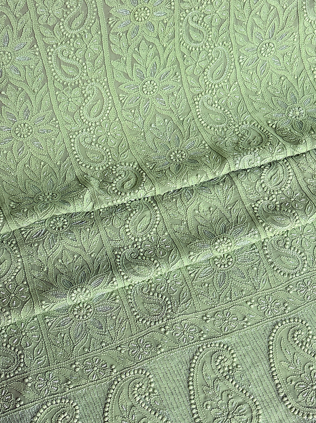 Pista Green Viscose Chikankari Un-Stitched Kurti Piece
