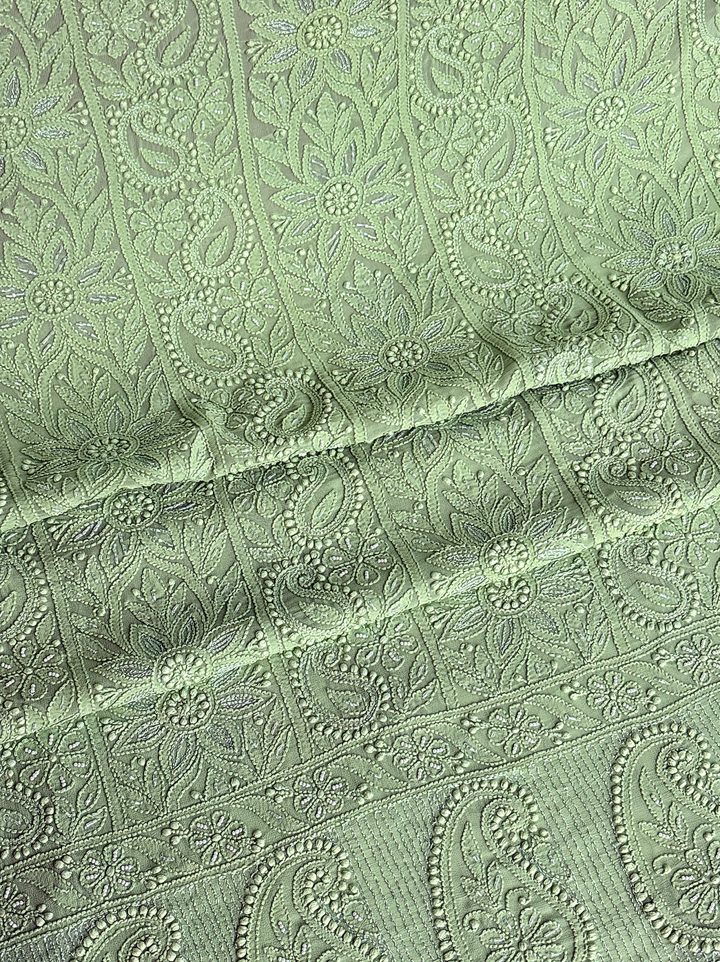 Pista Green Viscose Chikankari Un-Stitched Kurti Piece