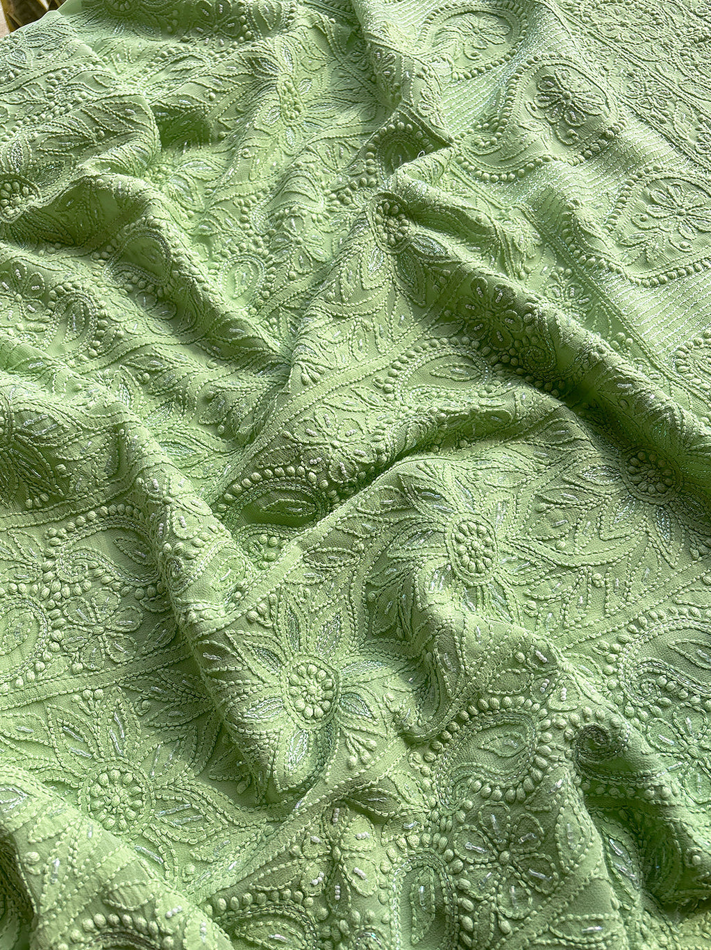 Pista Green Viscose Chikankari Un-Stitched Kurti Piece
