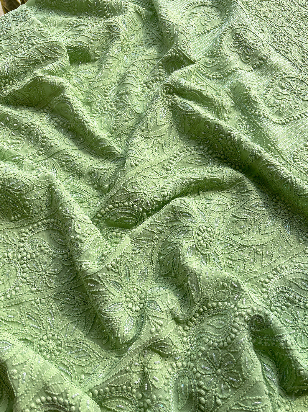 Pista Green Viscose Chikankari Un-Stitched Kurti Piece