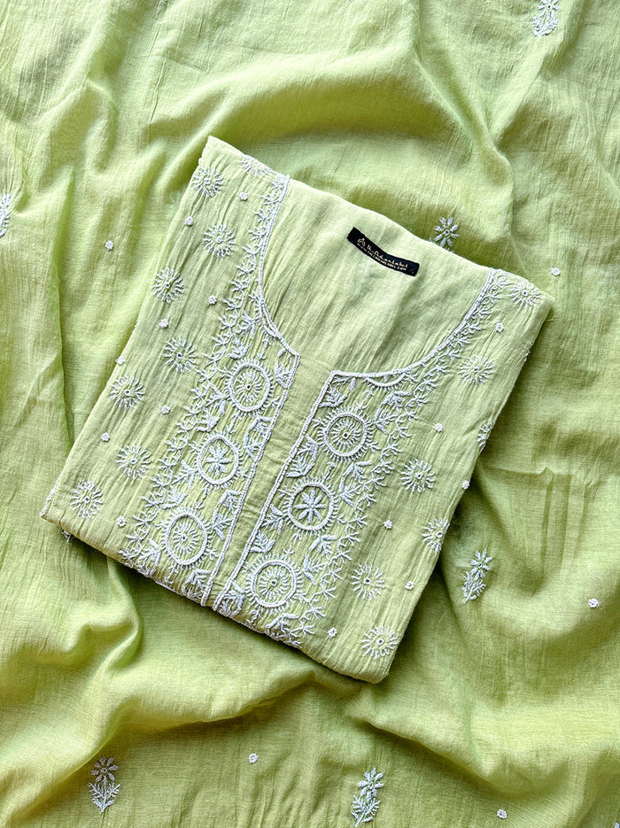 Gulaal Mul Chanderi Chikankari Kurta - Pista Green