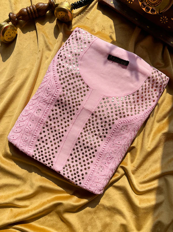 Arz Viscose Chikankari Kurti Piece - Baby Pink