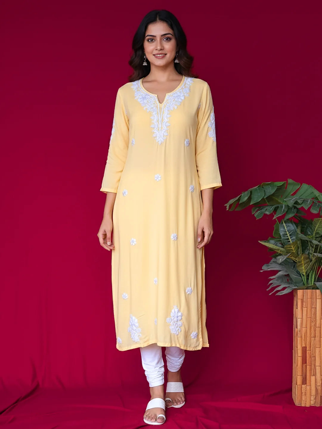 Yellow Adda Modal Chikankari Straight Kurta