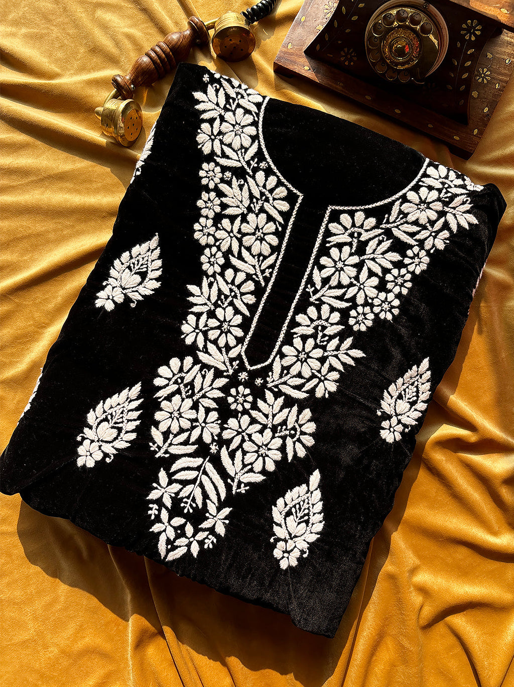 Black Vaanya Velvet Chikankari Kurta Set
