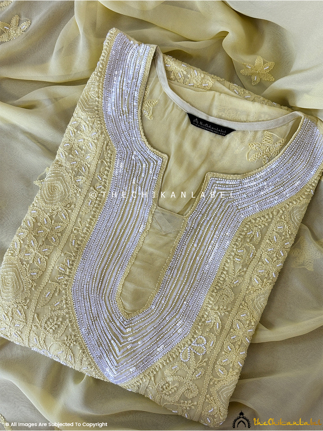 Yellow Aruba Viscose Chikankari Un-Stitched Kurti Piece with Dupatta