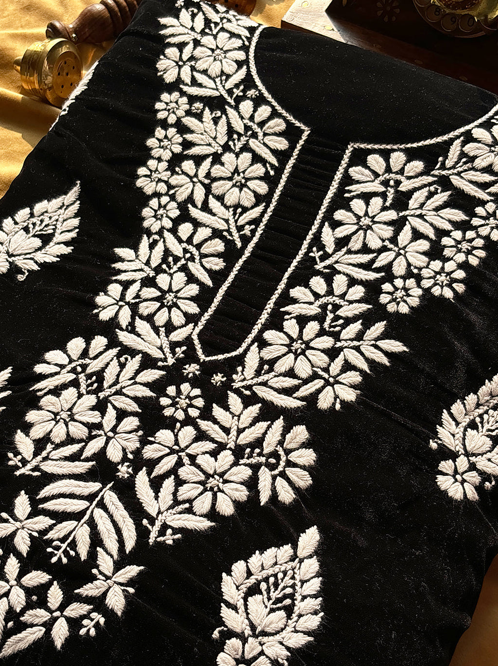 Black Vaanya Velvet Chikankari Kurta Set