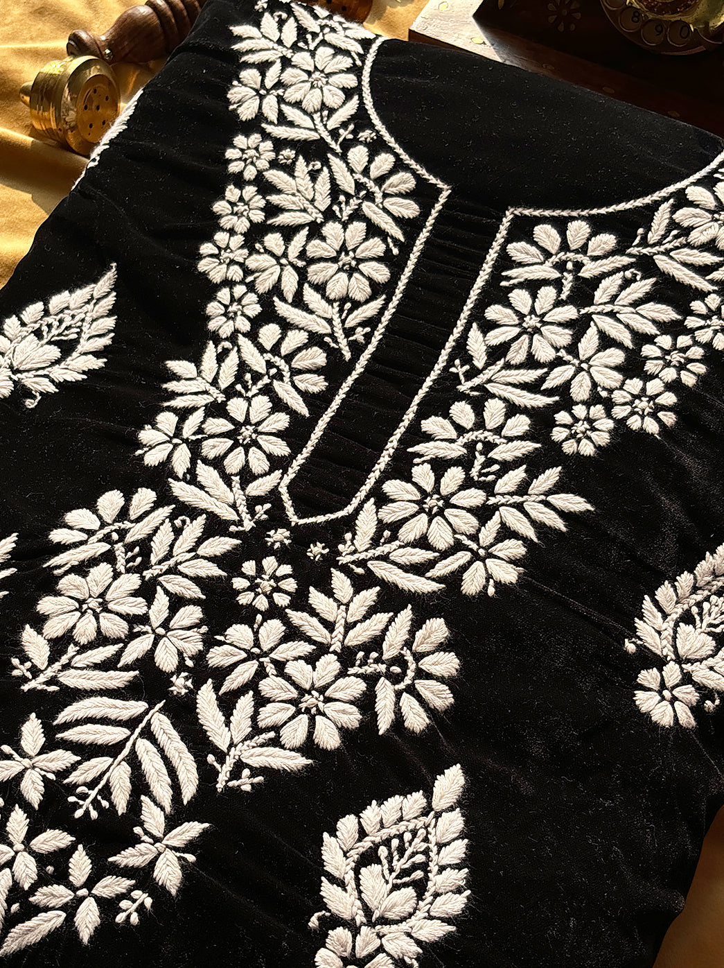 Black Vaanya Velvet Chikankari Kurta Set