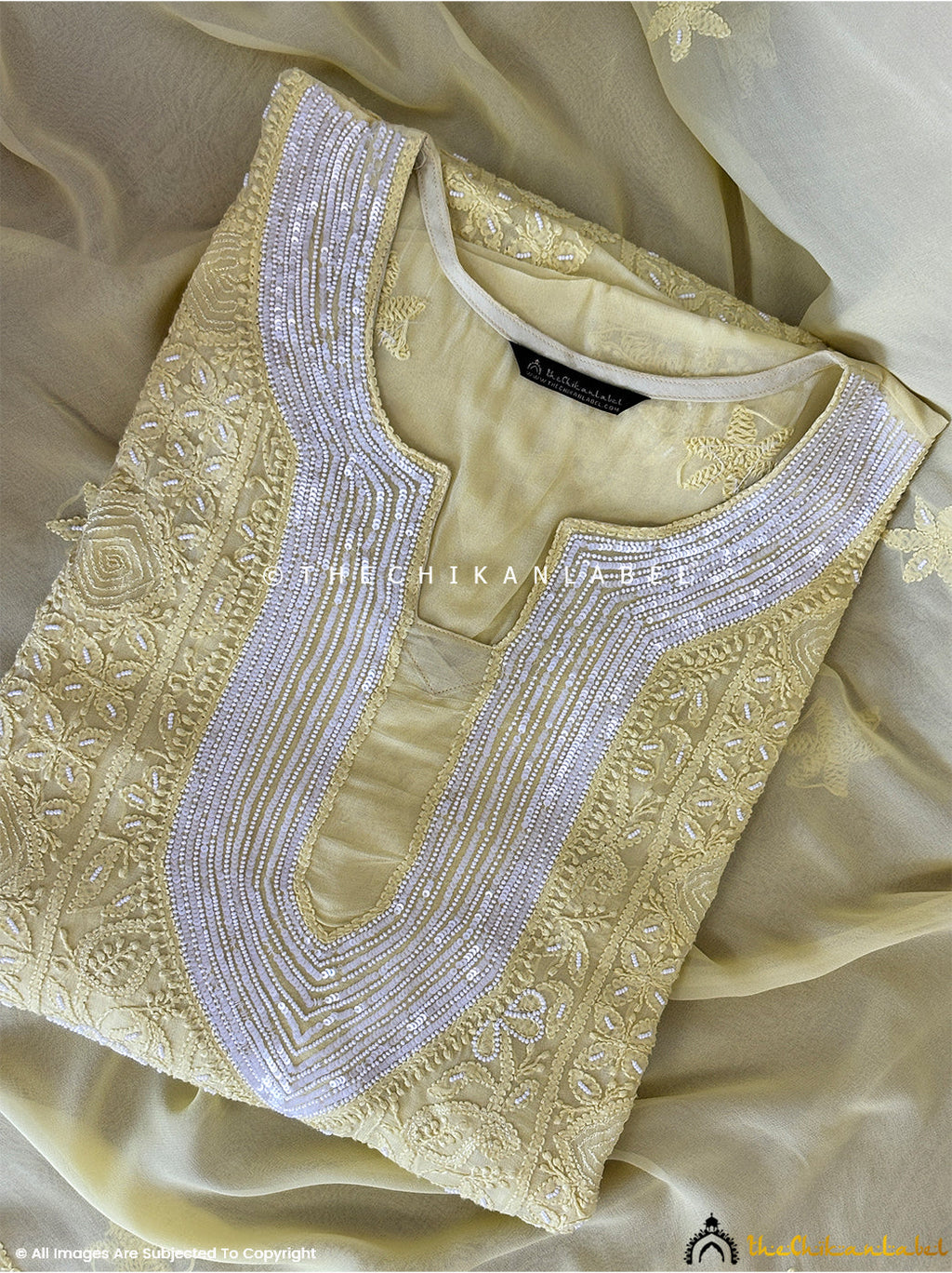 Yellow Aruba Viscose Chikankari Un-Stitched Kurti Piece with Dupatta