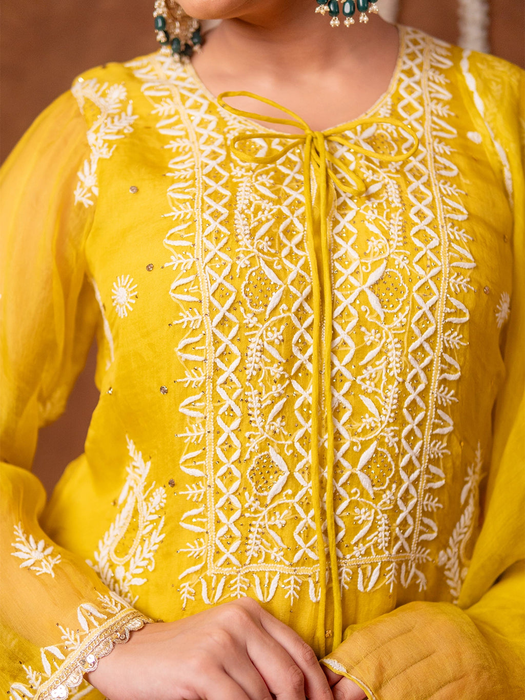Yellow Serah Organza Chikankari Kurta Set