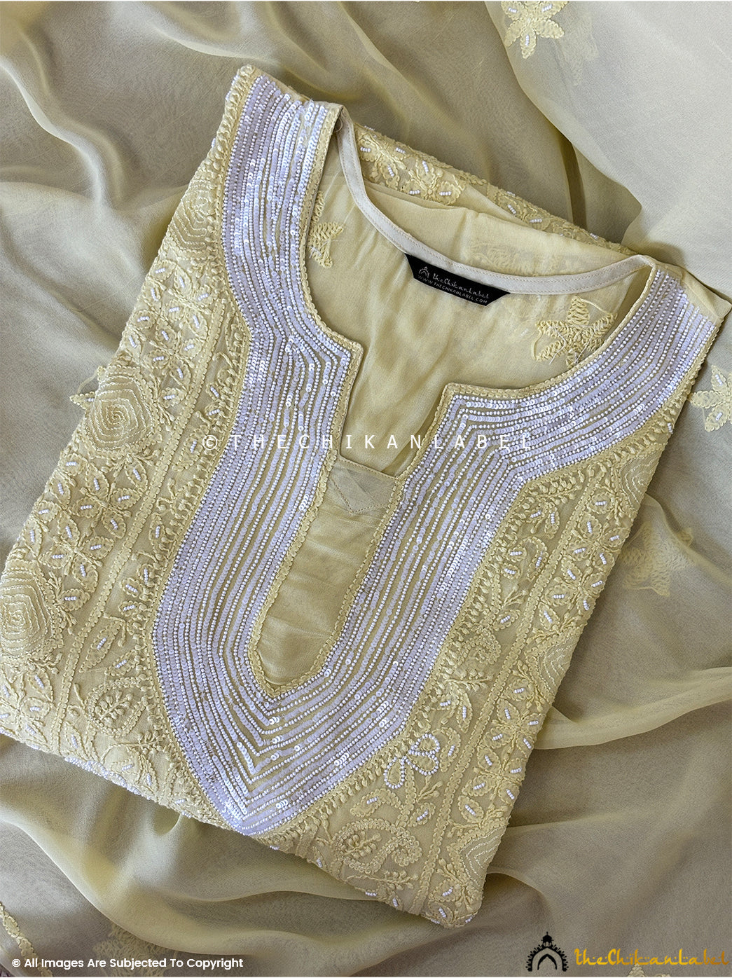 Yellow Aruba Viscose Chikankari Un-Stitched Kurti Piece with Dupatta