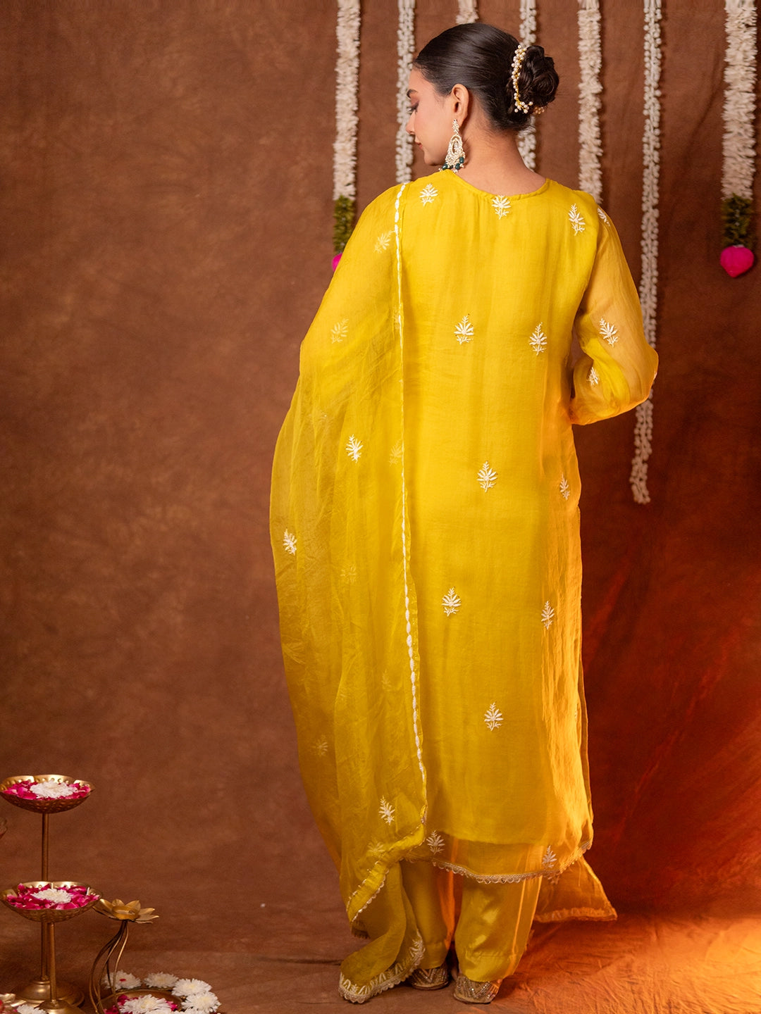 Yellow Serah Organza Chikankari Kurta Set