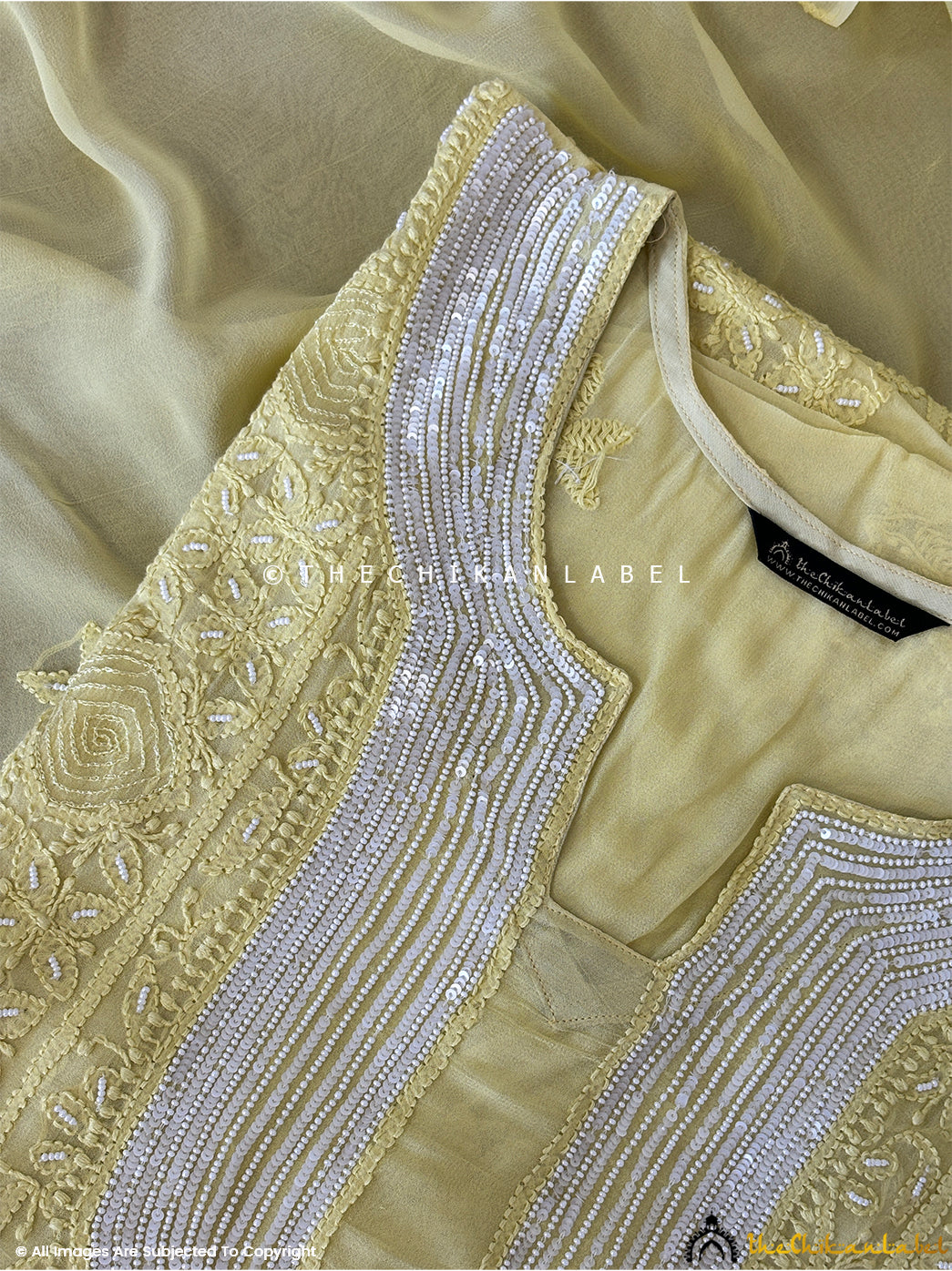 Yellow Aruba Viscose Chikankari Un-Stitched Kurti Piece with Dupatta