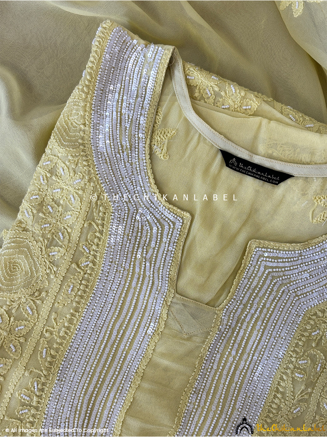 Yellow Aruba Viscose Chikankari Un-Stitched Kurti Piece with Dupatta