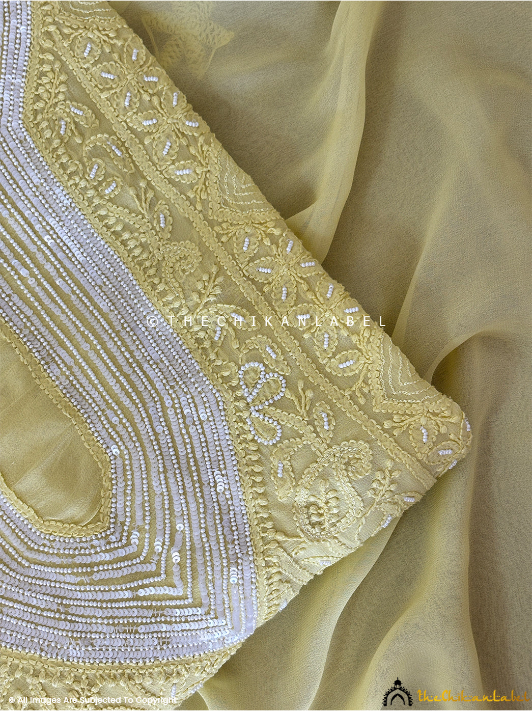 Yellow Aruba Viscose Chikankari Un-Stitched Kurti Piece with Dupatta