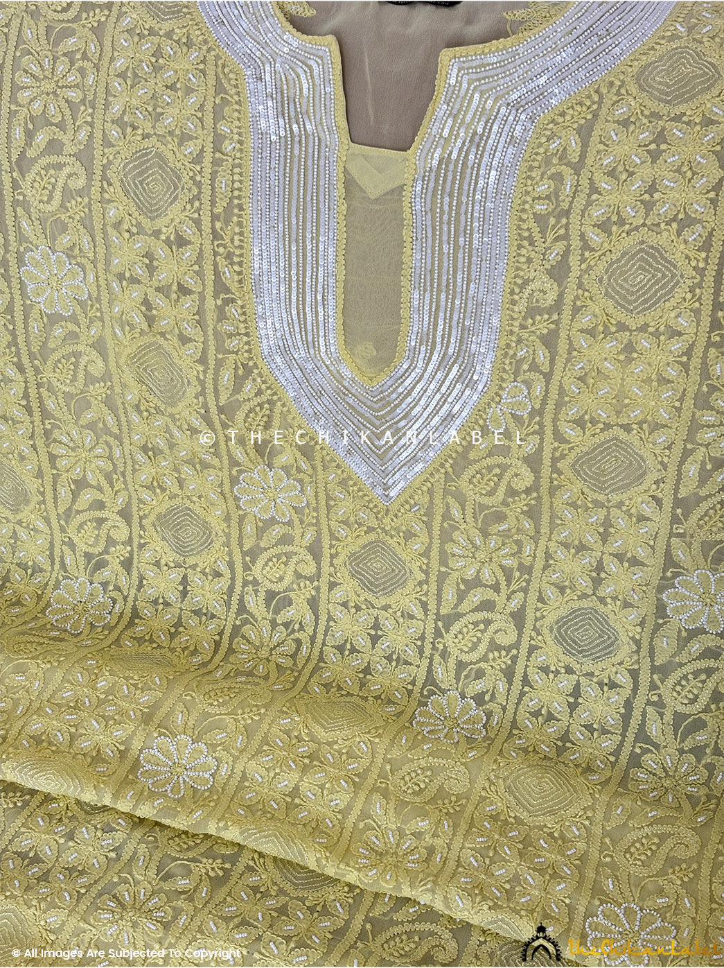 Yellow Aruba Viscose Chikankari Un-Stitched Kurti Piece with Dupatta