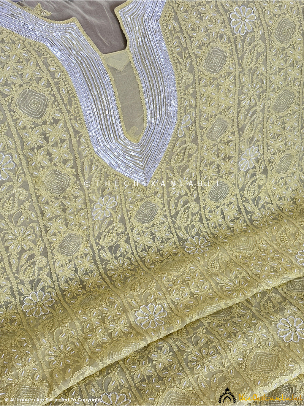 Yellow Aruba Viscose Chikankari Un-Stitched Kurti Piece with Dupatta