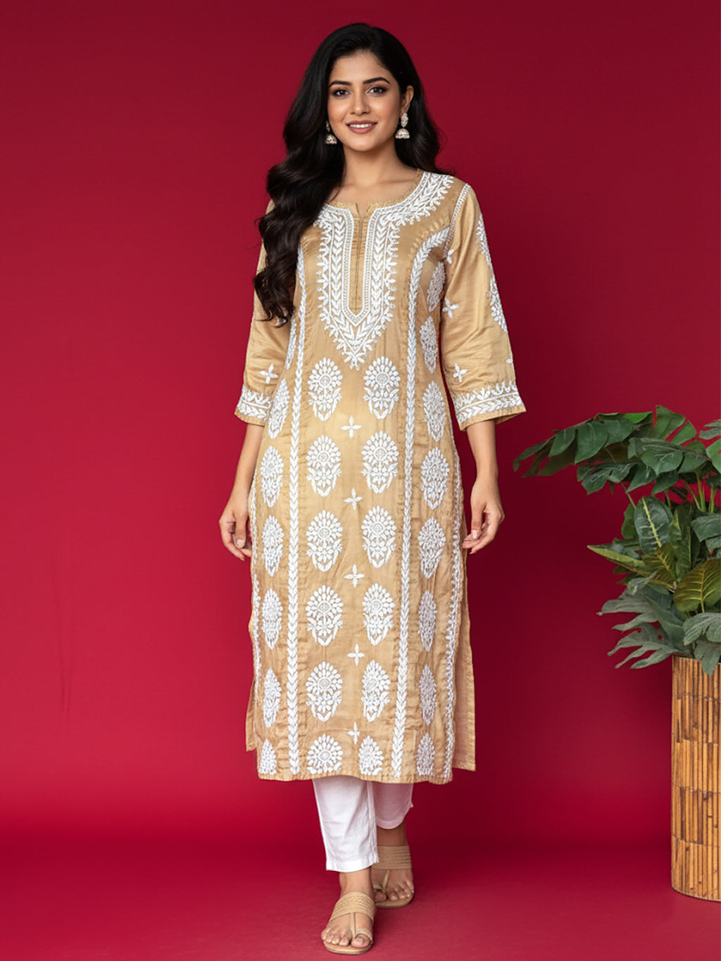 Wareeha Chikankari Kurta - Beige