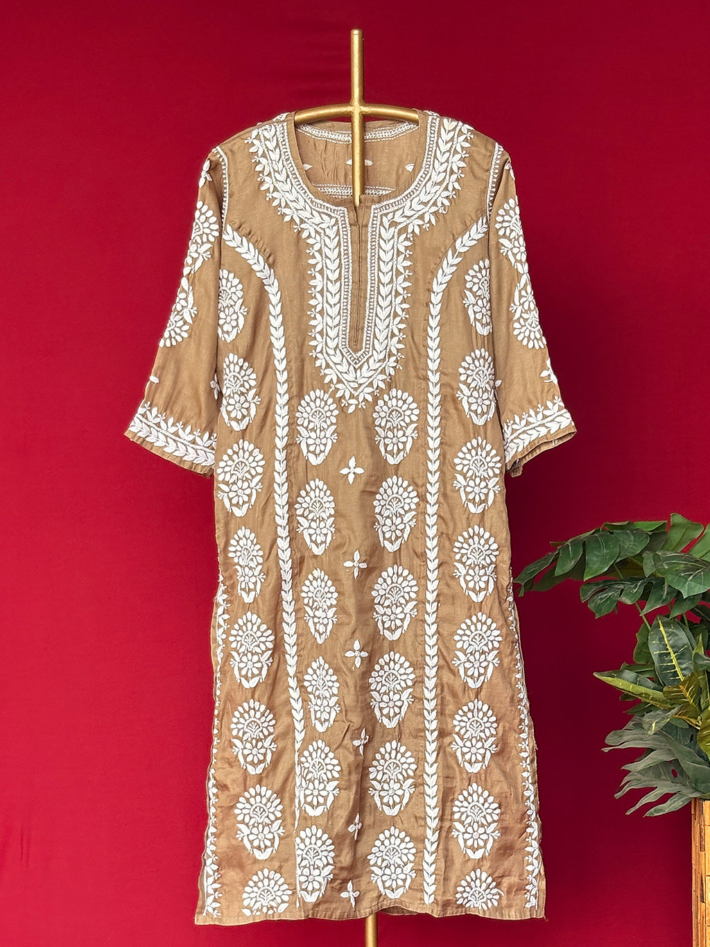 Wareeha Chikankari Kurta - Khaki