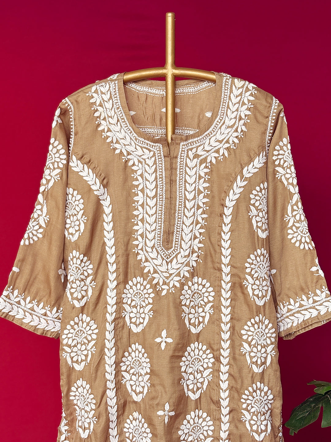 Wareeha Chikankari Kurta - Khaki
