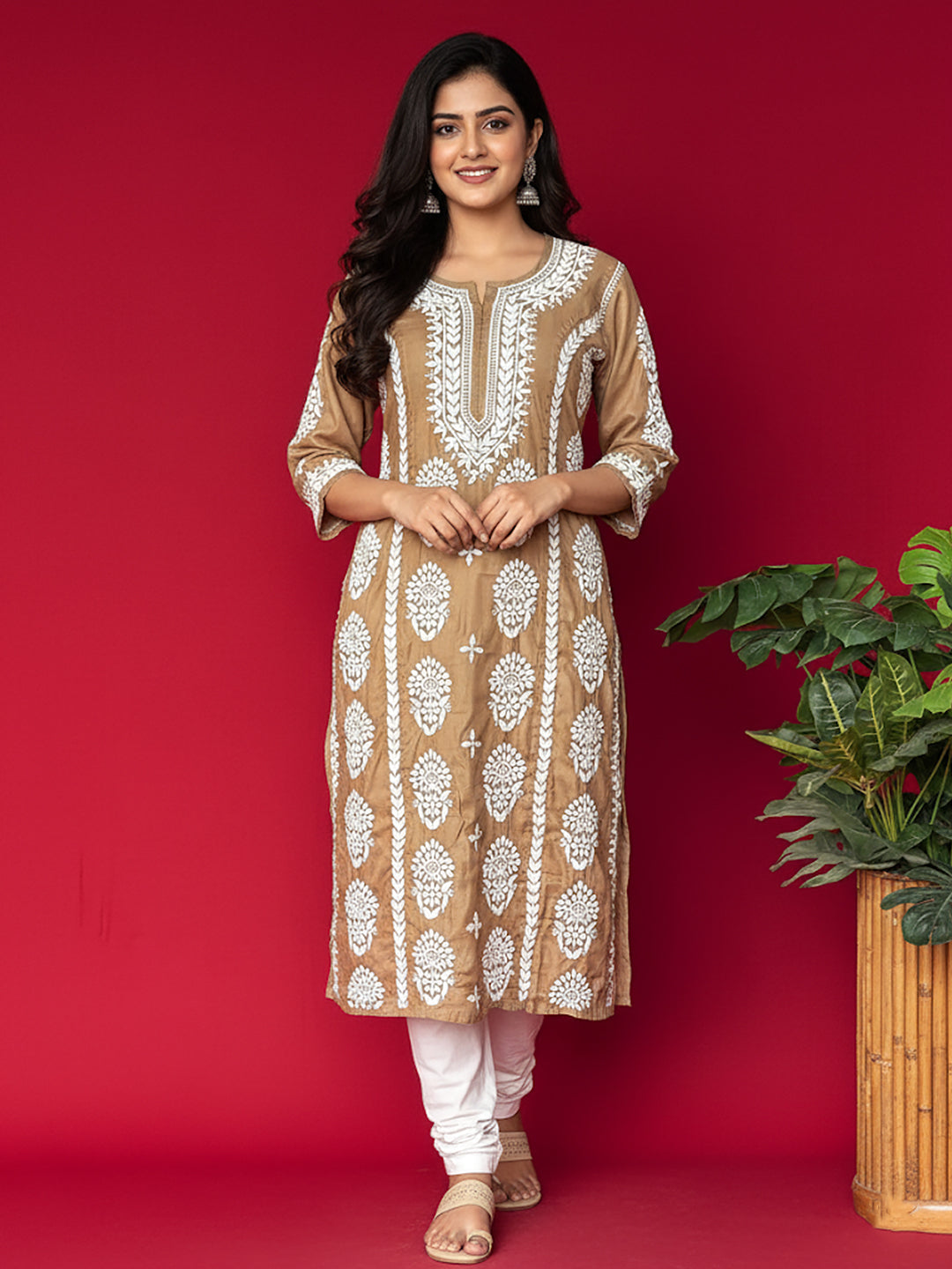 Wareeha Chikankari Kurta - Khaki