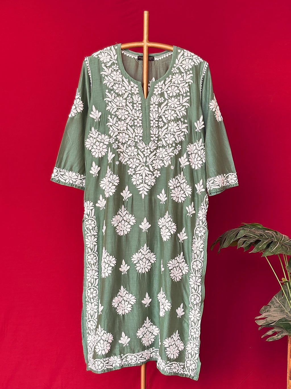 Uzma Chikankari Kurta - Green