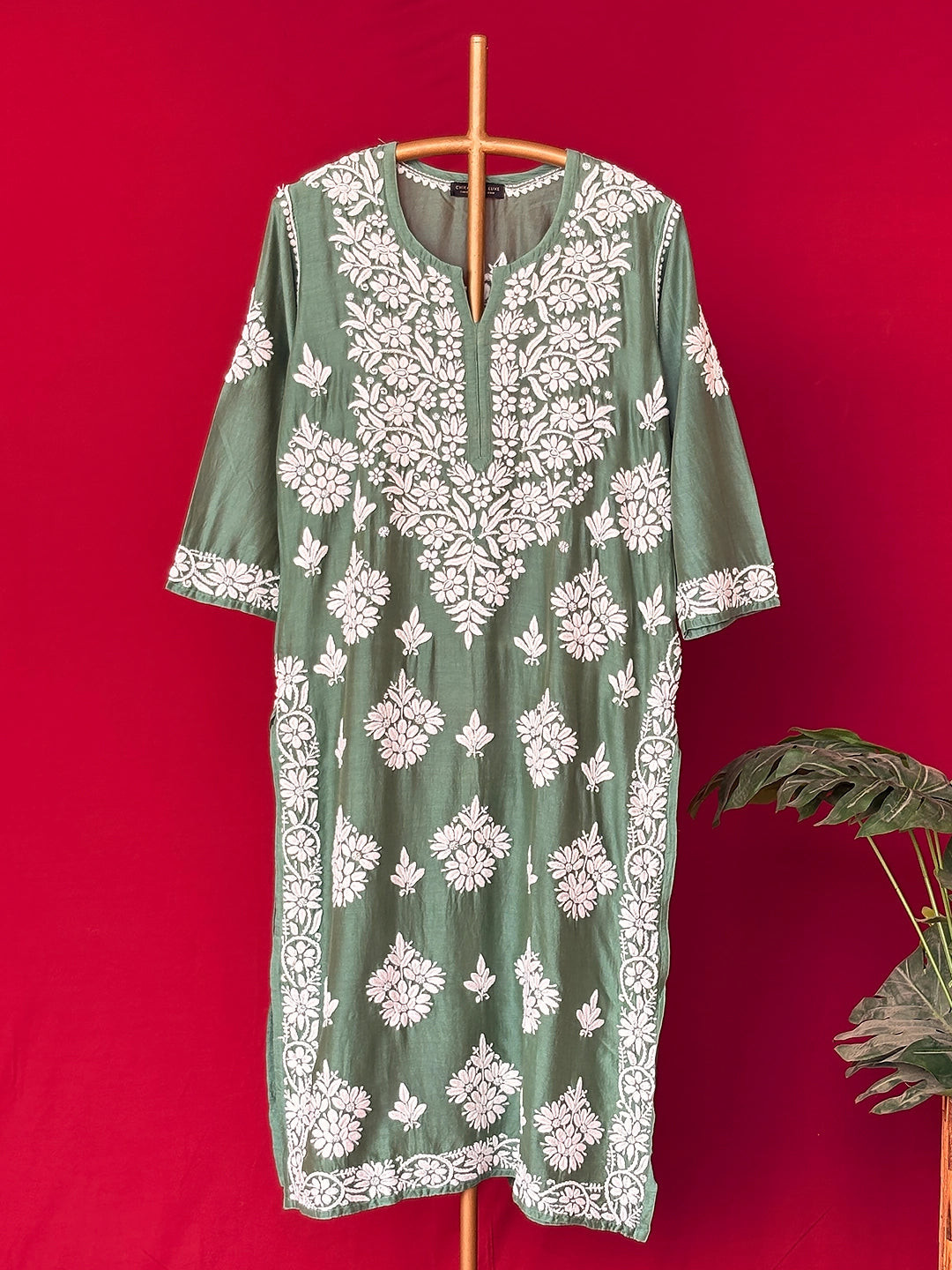 Uzma Chikankari Kurta - Green