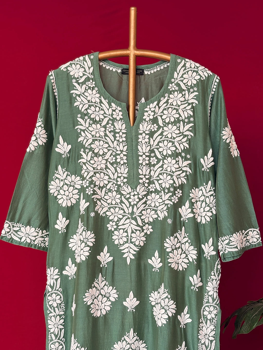 Uzma Chikankari Kurta - Green