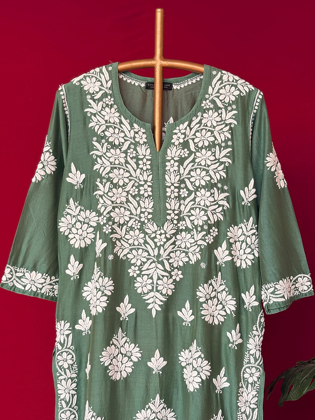 Uzma Chikankari Kurta - Green