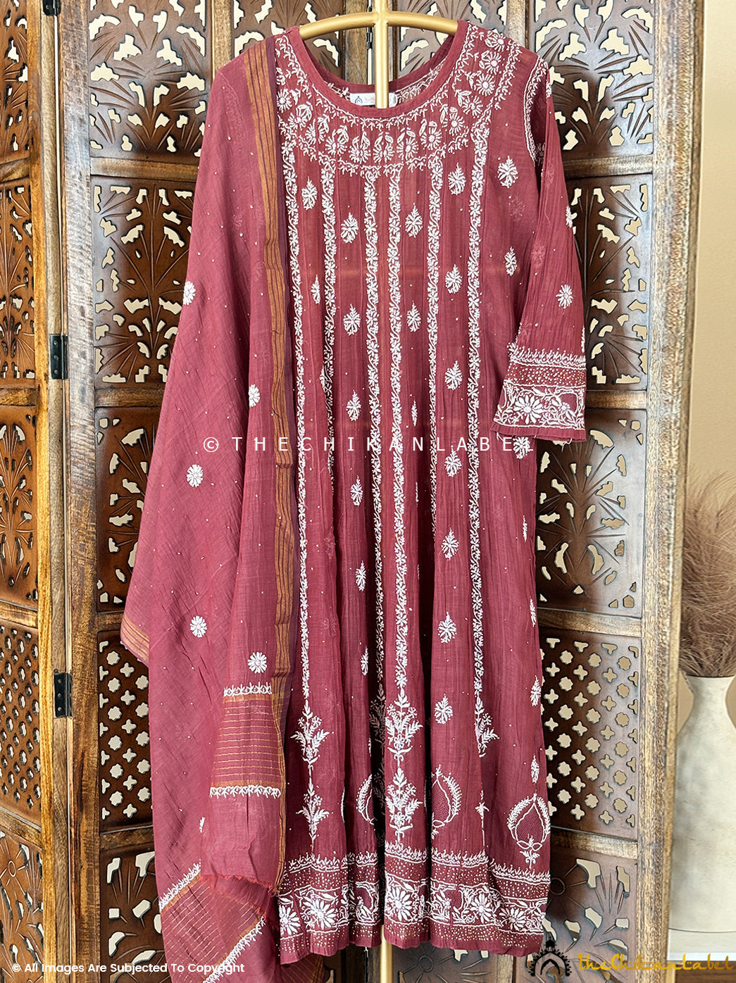 Coral Bhoomi Tissue Silk Chikankari Kurta with Dupatta
