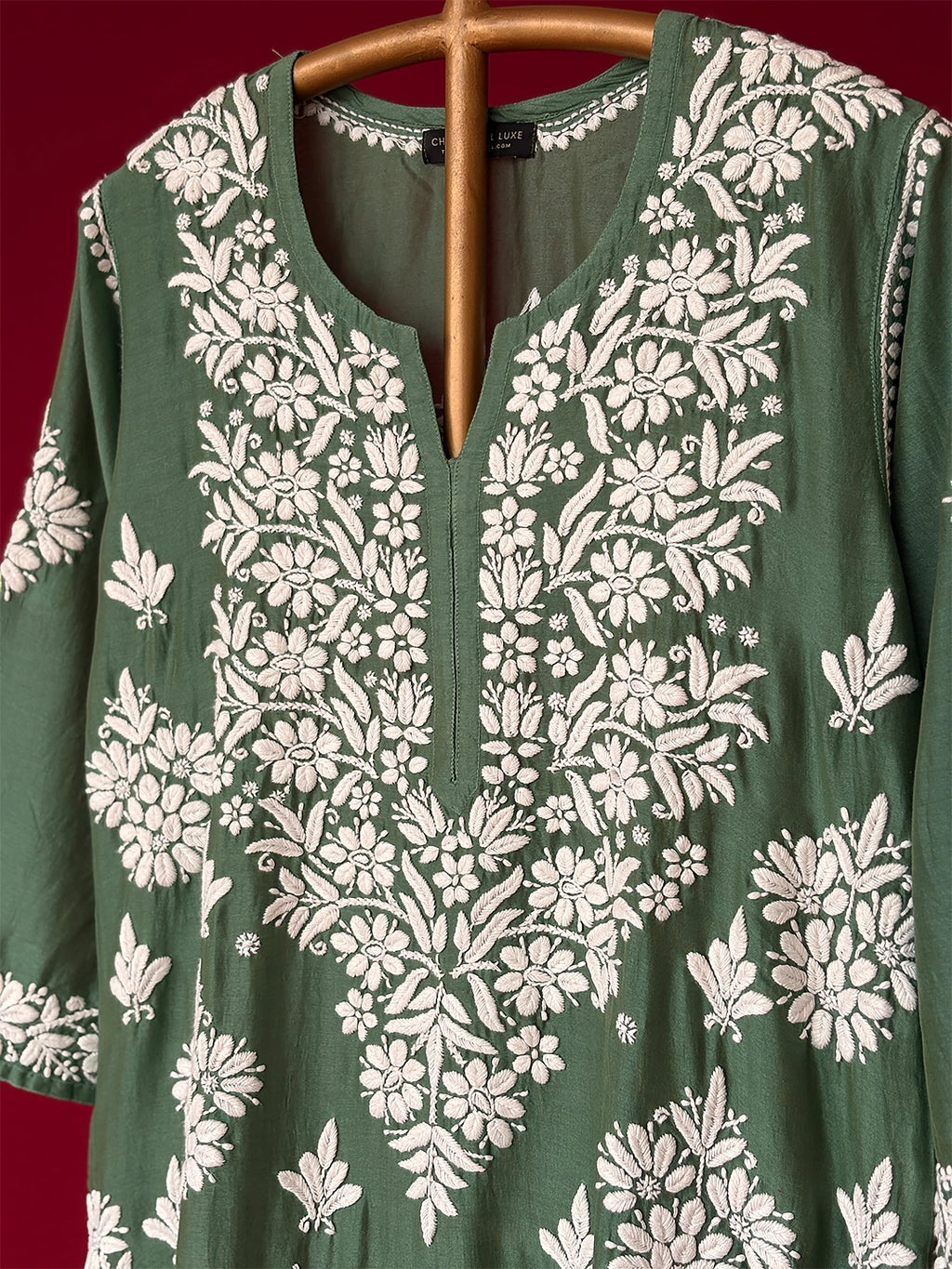 Uzma Chikankari Kurta - Green