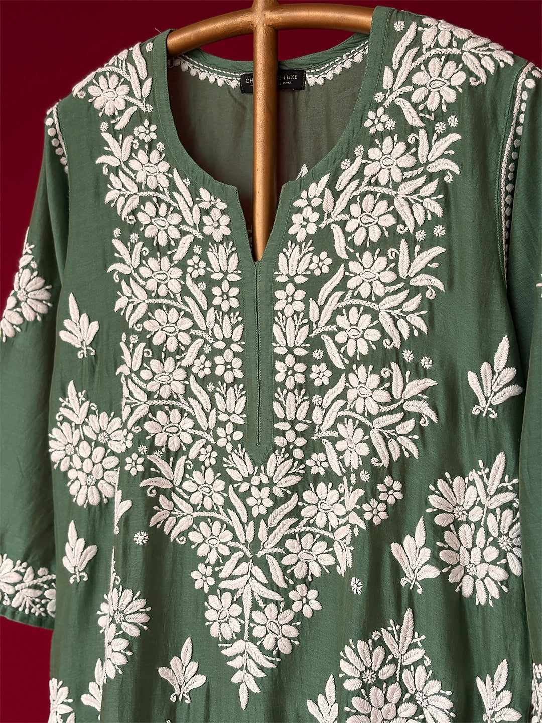 Uzma Chikankari Kurta - Green