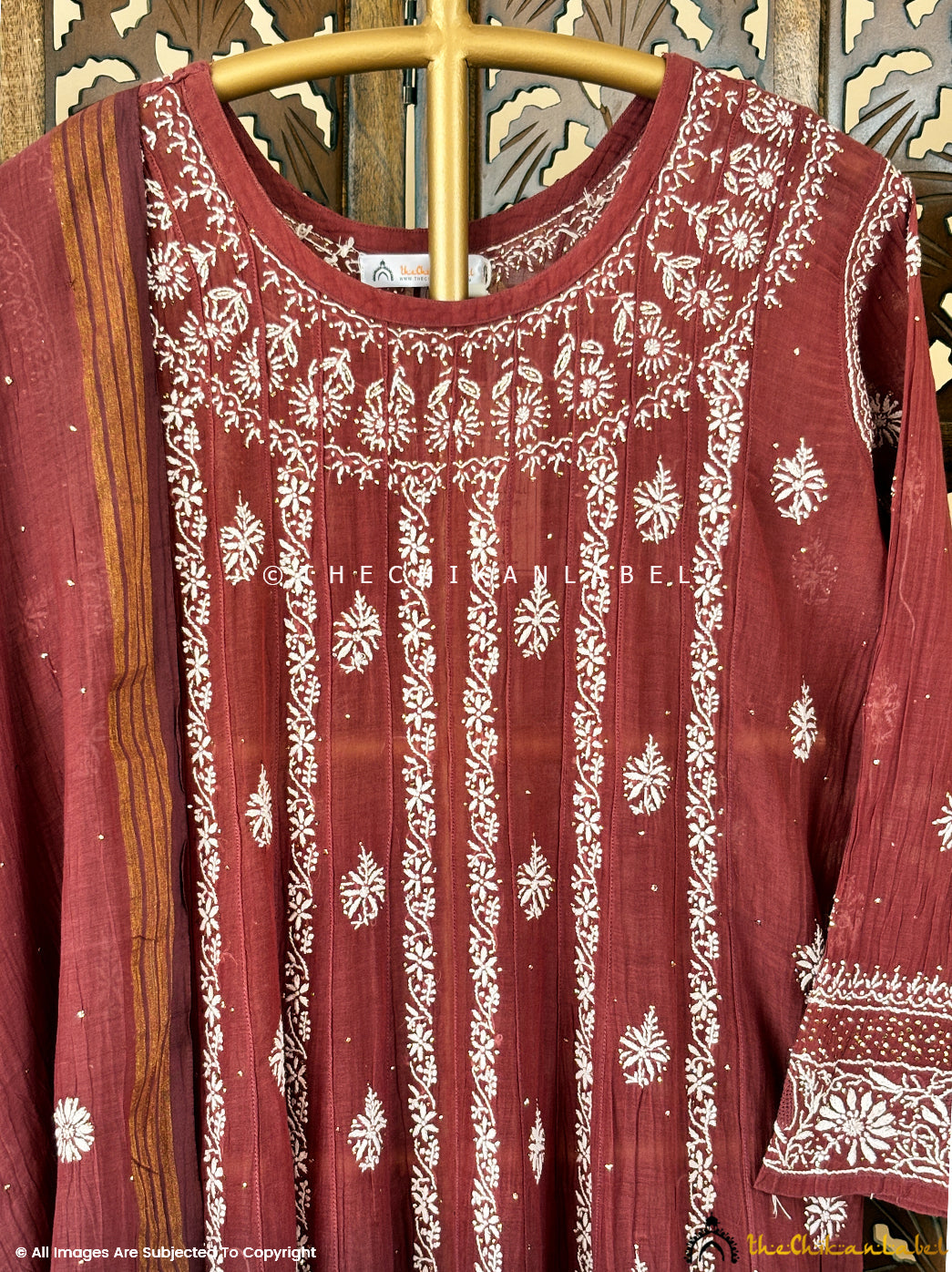 Coral Bhoomi Tissue Silk Chikankari Kurta with Dupatta